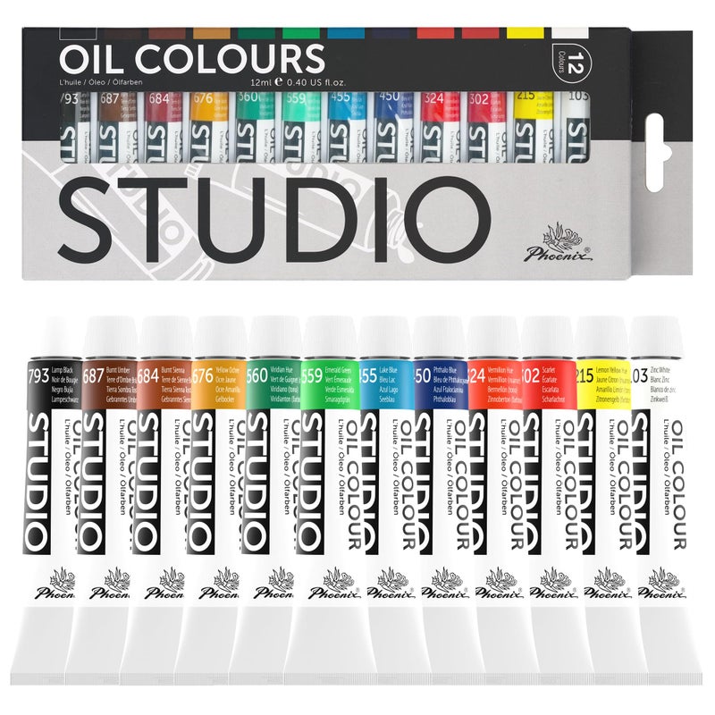 PHOENIX Oil Paint Set - 12x12ml/0.4 Fl Oz Tubes, Non-toxic Oil Based Paints for Canvas Craft Painting, Oil Painting Supplies for Artists, Adults & Beginners - Image 1